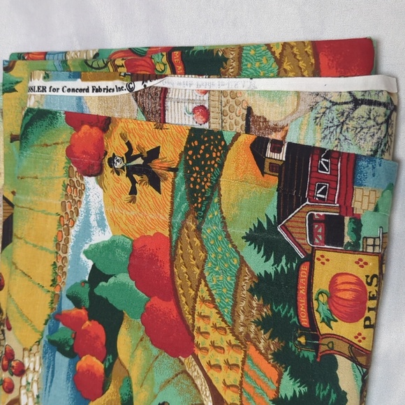 Fabric Stash Joan Kessler "Harvest Country" Vtg Fall Pumpkin Farm 5 Pieces READ - Picture 6 of 7